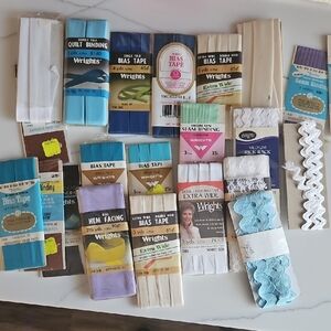 Wrights Sewing Trim Lot - Bias Tape, Seam Binding & Rick Rack